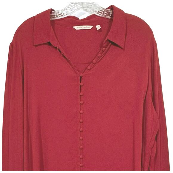 Soft Surroundings Women’s Longer Length Button Front Ruffle Cuff Tunic XL Red - Picture 3 of 10